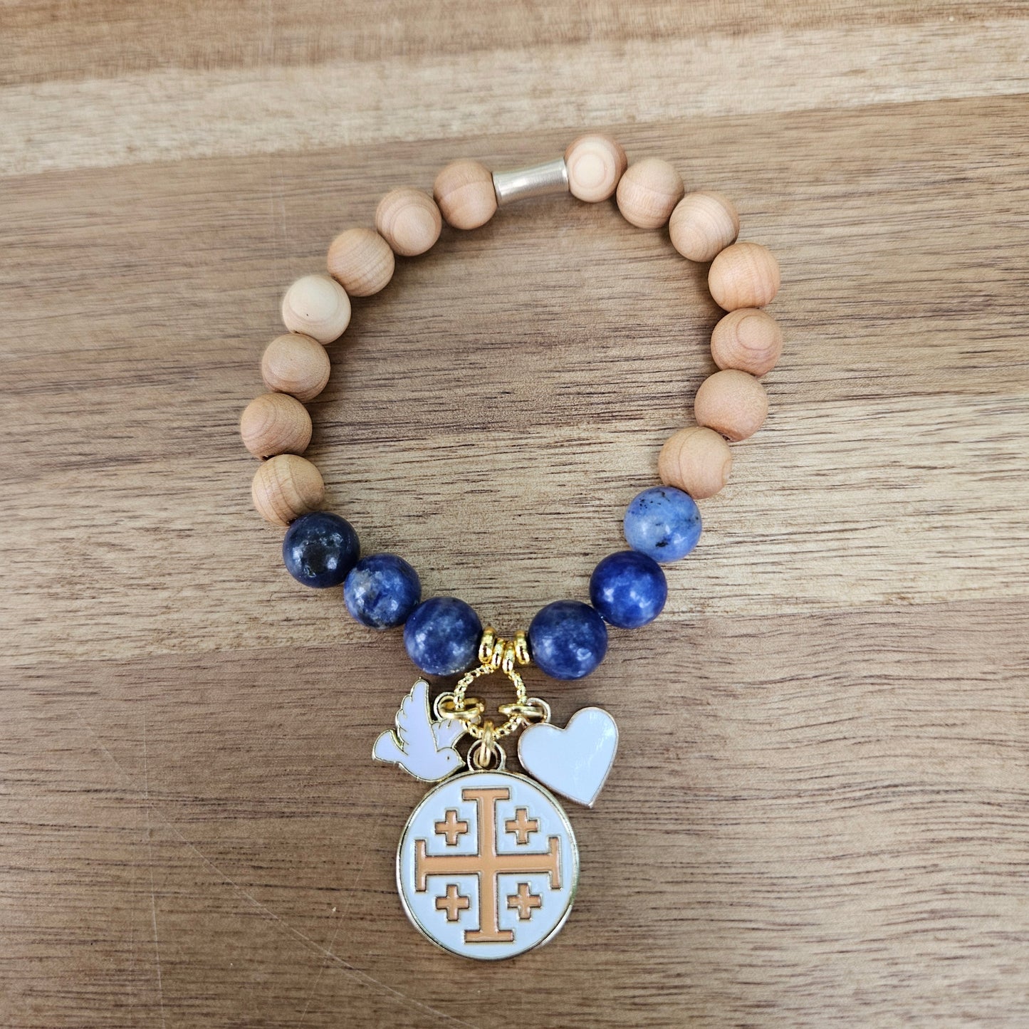 Jerusalem Cross Faith, Hope & Love Stretch Essential Oil Diffuser Bracelet