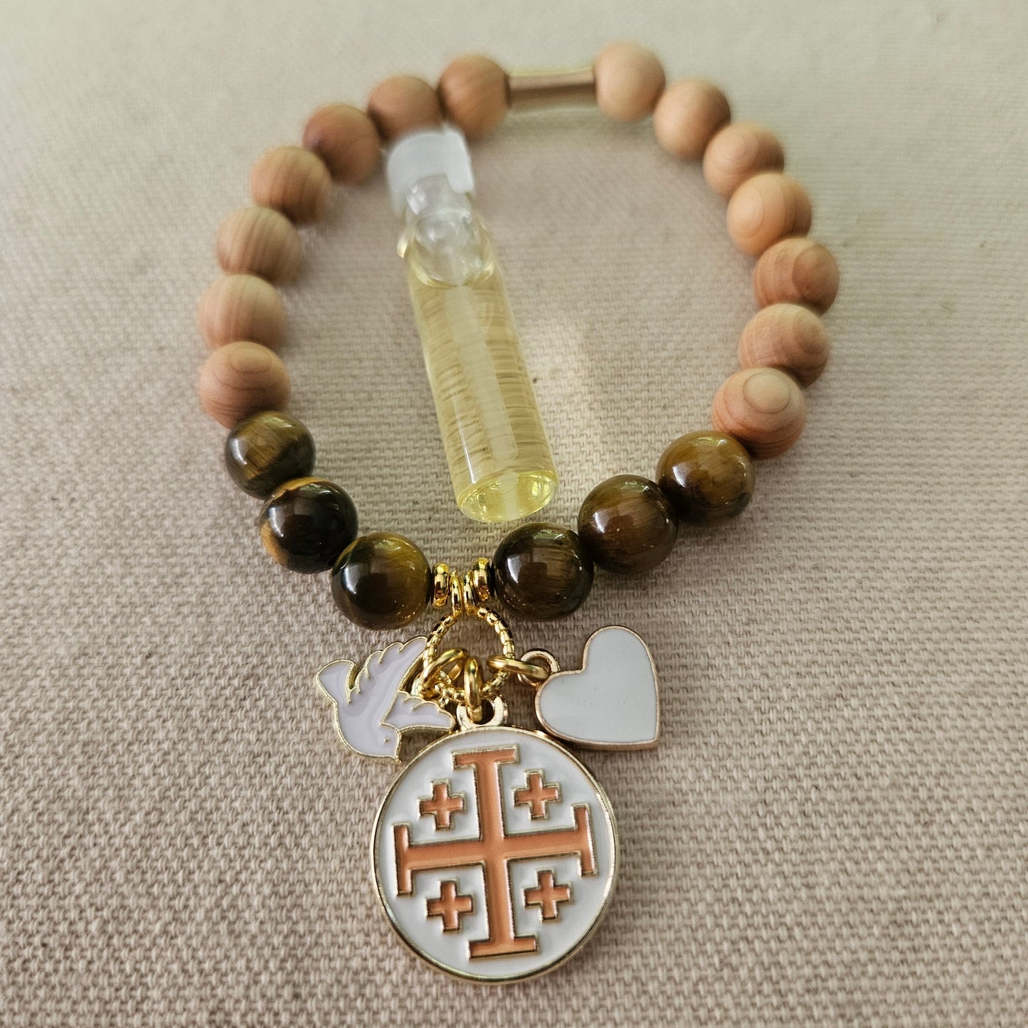 Jerusalem Cross Faith, Hope & Love Stretch Essential Oil Diffuser Bracelet