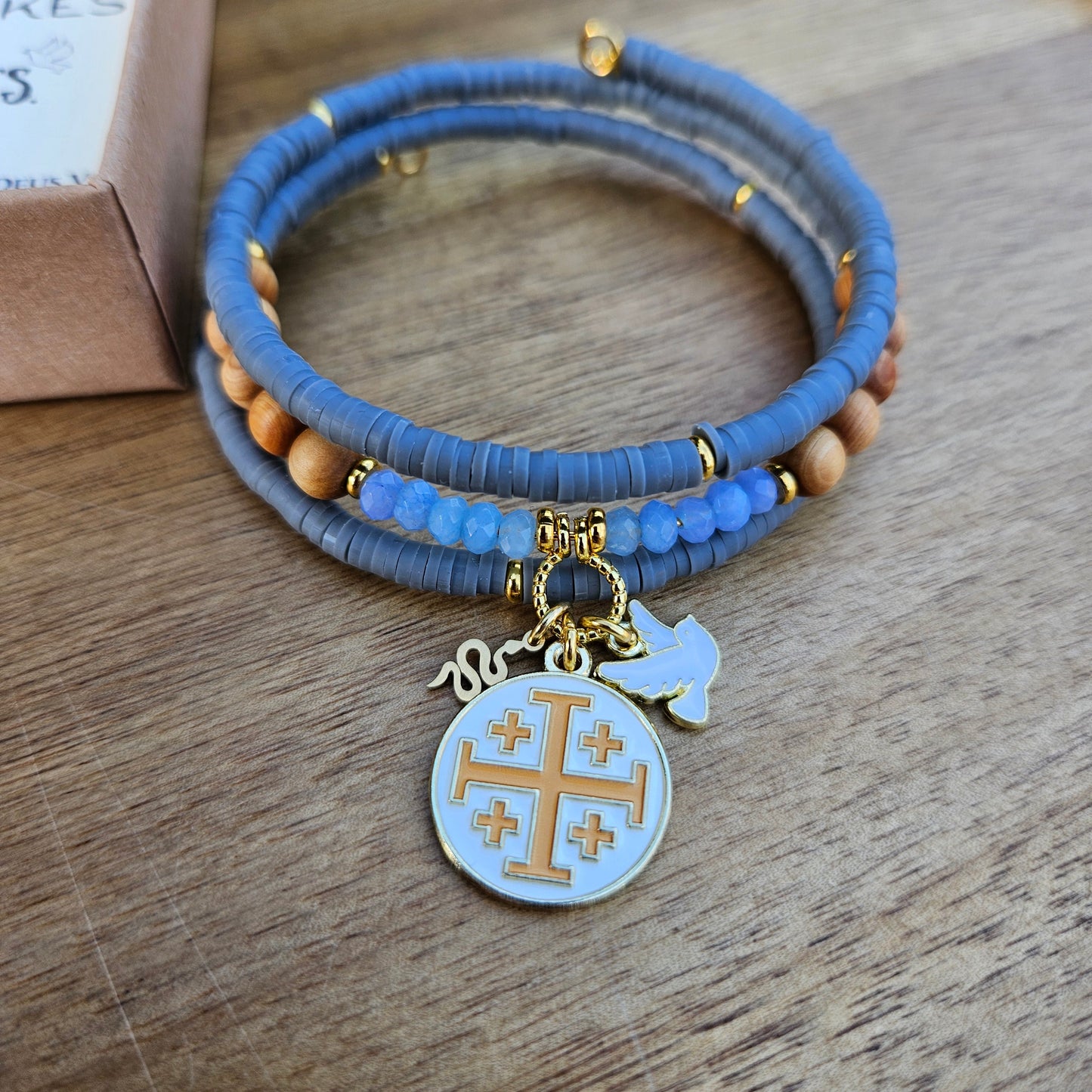 Matthew 10:16 Jerusalem Cross Wrap Essential Oil Diffuser Bracelet