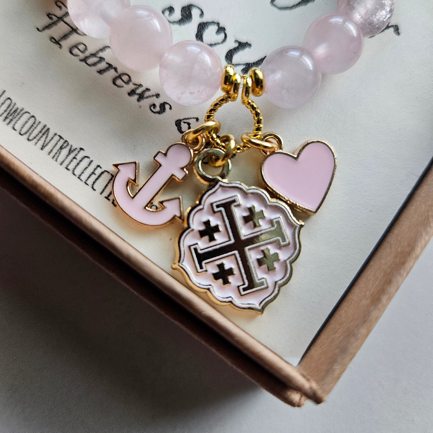 Quatrafoil Jerusalem Cross Hope Anchor Stretch Essential Oil Diffuser Bracelet