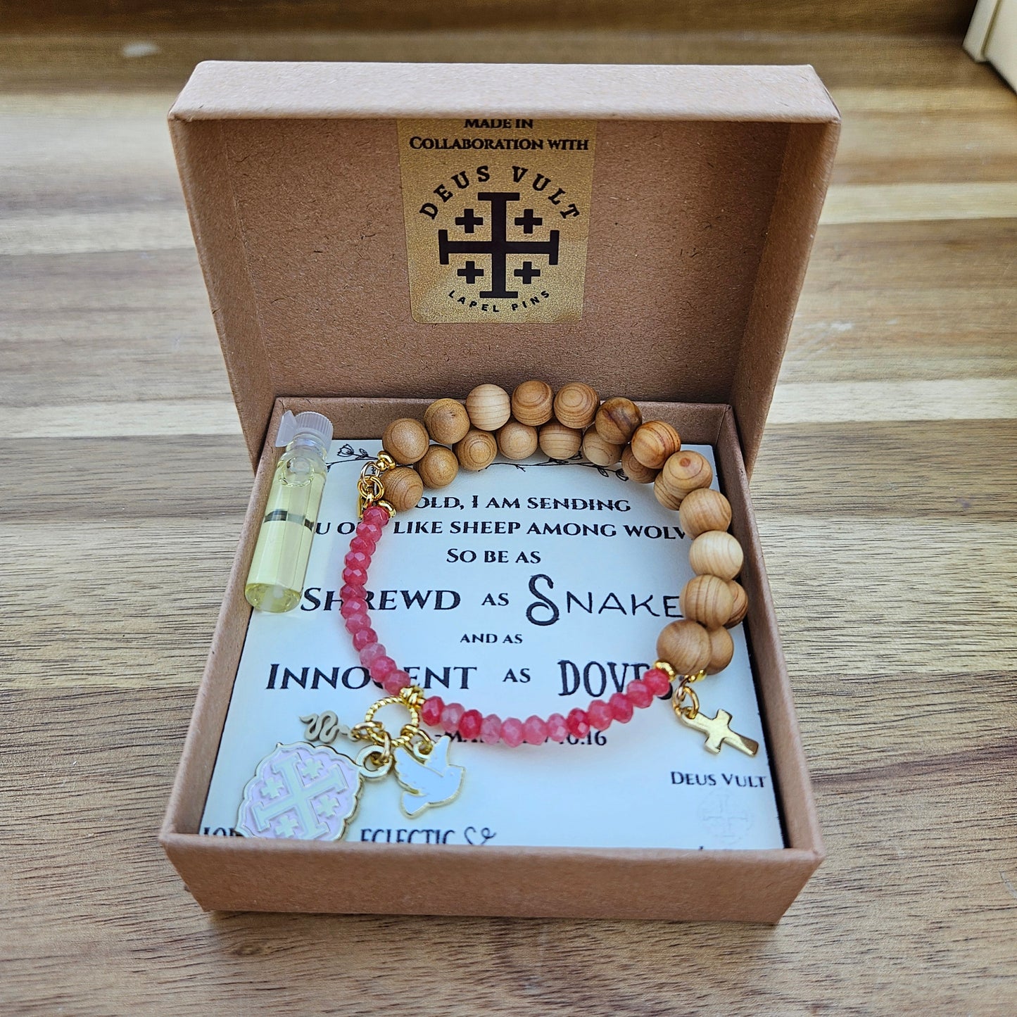 Quatrafoil Matthew 10:16 Jerusalem Cross Wrap Essential Oil Diffuser Bracelet