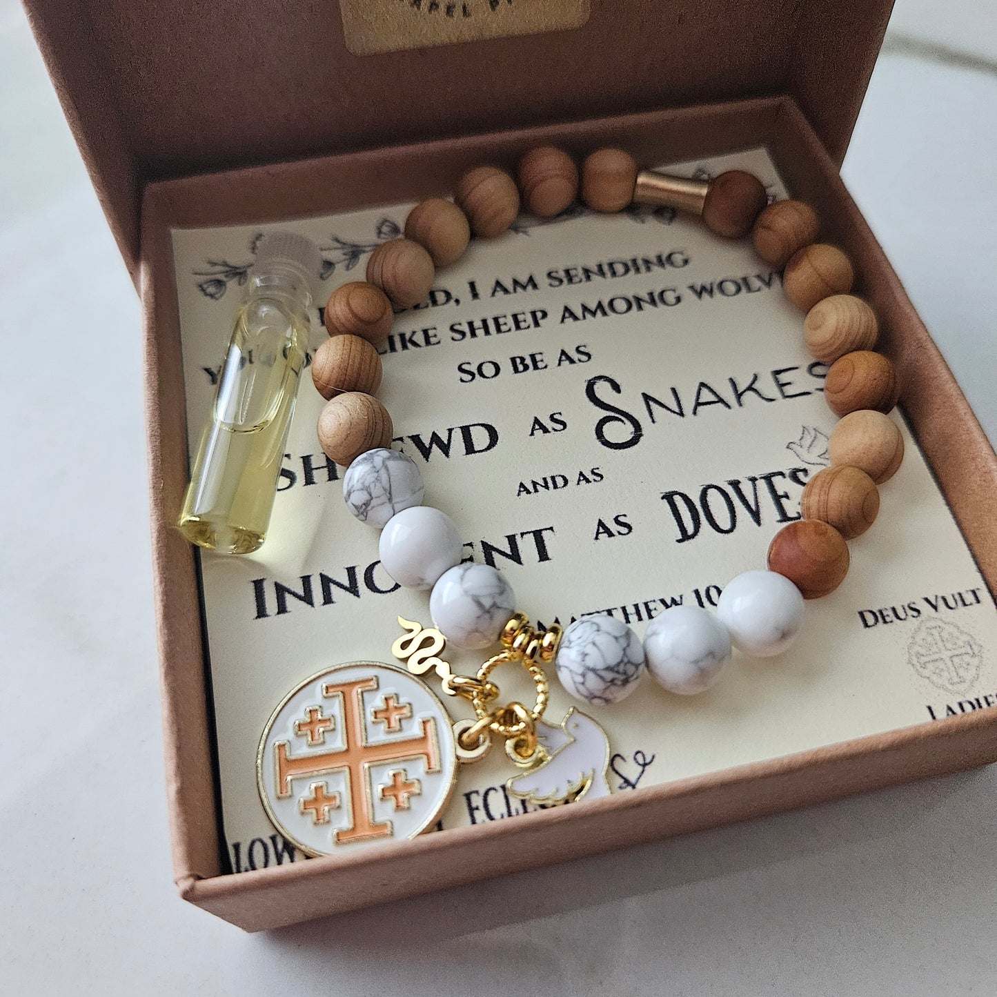 Matthew 10:16 Jerusalem Cross Stretch Essential Oil Diffuser Bracelet