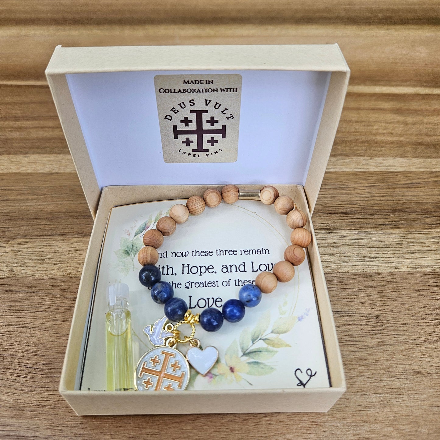 Jerusalem Cross Faith, Hope & Love Stretch Essential Oil Diffuser Bracelet