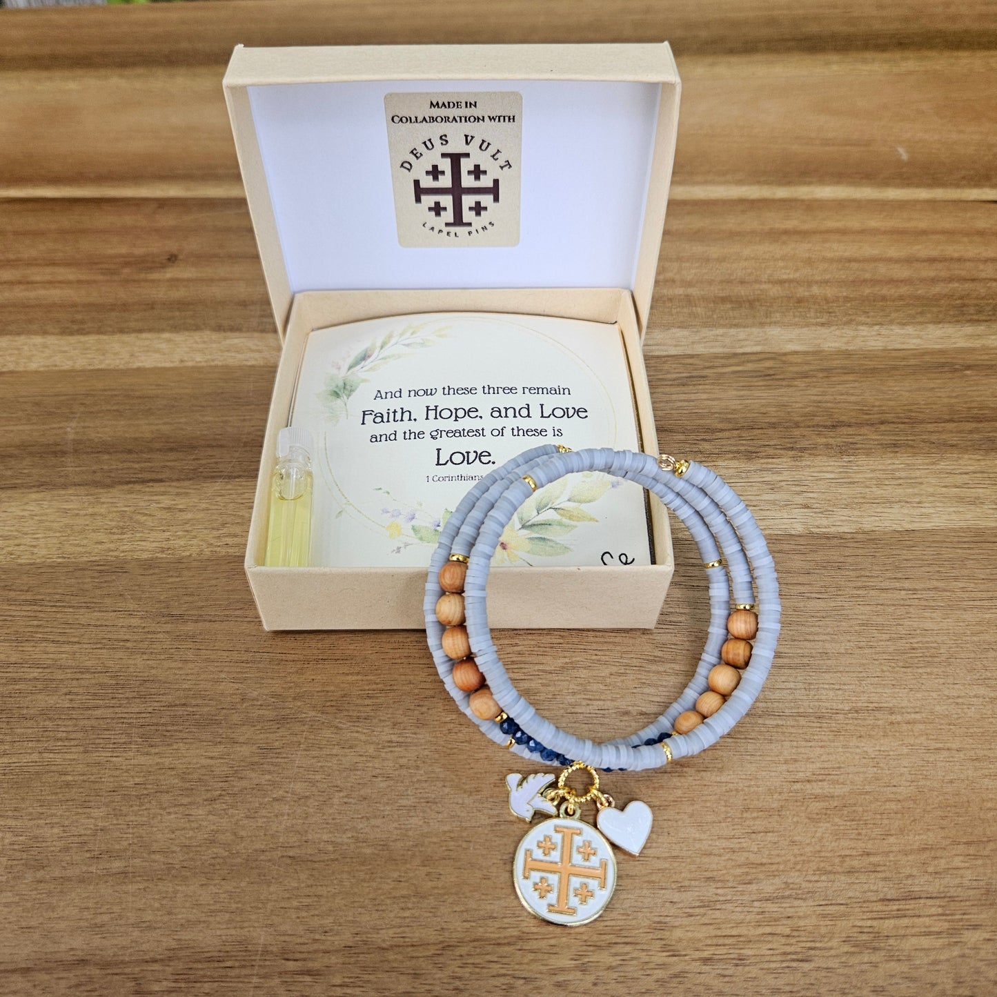 Jerusalem Cross Faith, Hope & Love Wrap Essential Oil Diffuser Bracelet