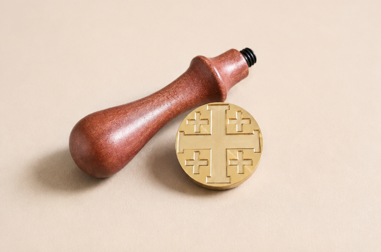 Jerusalem Wax Seal - 30mm Brass, Wooden Handle
