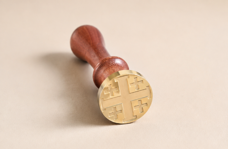 Jerusalem Wax Seal - 30mm Brass, Wooden Handle