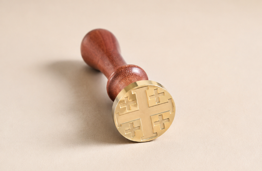 Jerusalem Cross Wax Seal Stamp - 30mm Brass, Wooden Handle